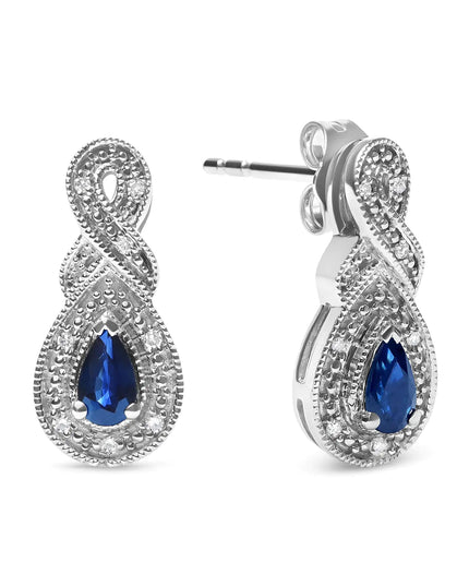 .925 Sterling Silver 4.5 x 3mm Pear Sapphire Gemstone and Diamond Accent Infinity Drop Stud Earrings (H-I Color, SI1-SI2 Clarity)