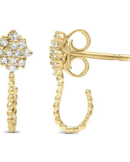 14K Yellow Gold Plated .925 Sterling Silver 1/10 Cttw Diamond Floral Cluster and Beaded Hoop Stud Earrings (H-I Color, I1-I2 Clarity)