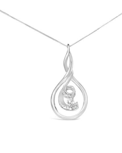 Espira 10K White Gold 1/8 cttw Round Cut Diamond Layered Spiral Pendant Necklace (I-J, I1-I2)