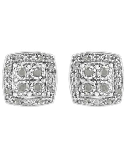 .925 Sterling Silver 1/4 cttw Round Cut Diamond Square Shape Milgrain Stud Earrings (I-J Color, I3 Clarity)