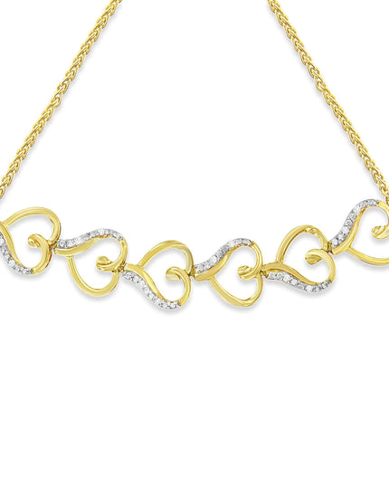 10K Yellow Gold over .925 Sterling Silver Diamond Accented Open Hearts 6”-9” Adjustable Chain Bolo Bracelet (H-I Color, I2-I3 Clarity)