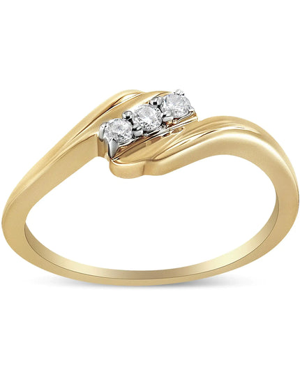 10K Yellow Gold over .925 Sterling Silver 1/10 Cttw Diamond Three-Stone Bypass Fashion Cocktail Ring ( I-J Color, I2-I3 Clarity)