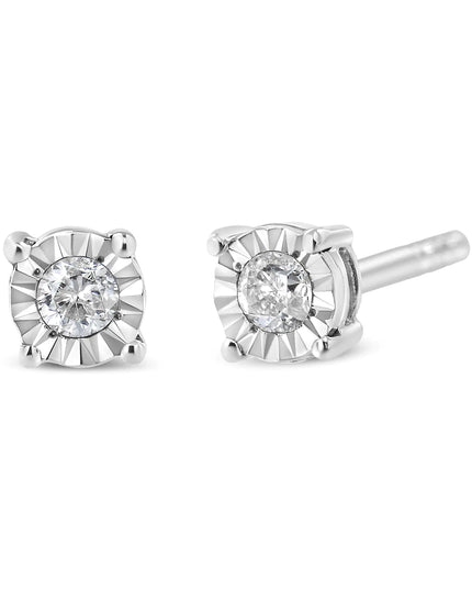 .925 Sterling Silver 1/10 Cttw Round Brilliant-Cut Diamond Miracle-Set Stud Earrings
