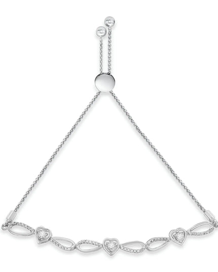.925 Sterling Silver Diamond Accent Heart and Infinity 4”-10” Adjustable Bolo Bracelet (I-J Color, I3 Clarity)