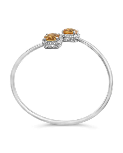 .925 Sterling Silver 8mm Cushion Cut Yellow Citrine Gemstone and Diamond Accent Split Bypass Bangle Bracelet (H-I Color, SI1-SI2 Clarity)  - Fits up to 7.75" Inches