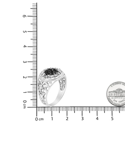 .925 Sterling Silver 1/4 Cttw White and Black Treated Diamond Halo Cluster Ring for Men (I-J Color, I3 Clarity)