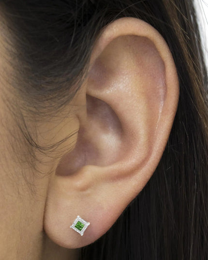 Sterling Silver Color Treated Princess Diamond Quad Stud Earring (1/2 cttw, Green Color, I1-I2 Clarity)