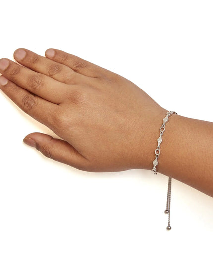 .925 Sterling Silver 1/2 Cttw Diamond Alternating Circle and Kite Link Adjustable Bolo Bracelet (I-J Color, I3 Clarity) - 4" to 10" Inches
