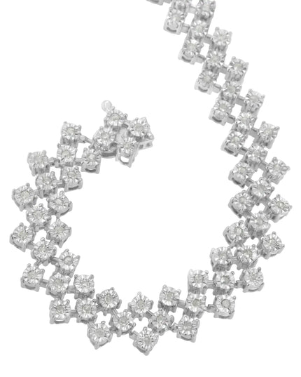 .925 Sterling Silver 1.0 cttw Miracle-Set Round Diamond "Zig Zag" Link Bracelet (I-J Color, I3 Clarity) -7.25