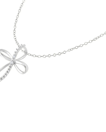 .925 Sterling Silver Diamond Accent Cross Ribbon 18" Pendant Necklace (I-J Color, I2-I3 Clarity)