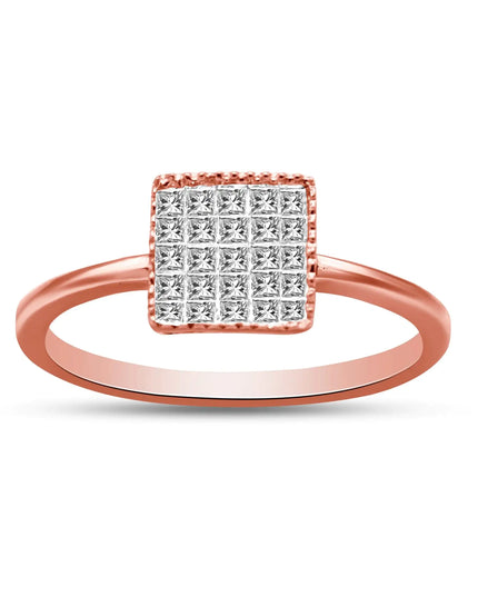 10K Rose Gold 1/3 Cttw Invisible Set Princess Cut Diamond Composite Square Shape Ring for Women (H-I color, I1-I2 clarity)