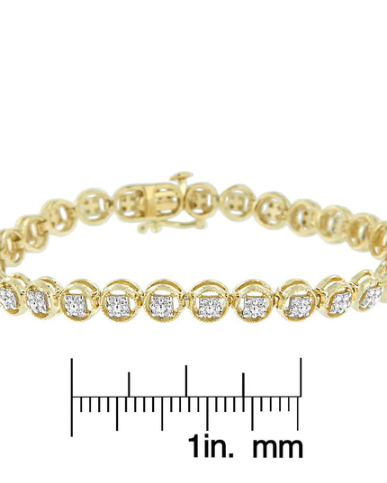 .925 Sterling Silver 1/10 Cttw Diamond Open Circle Wheel Link 7" Tennis Bracelet (I-J Color, I2-I3 Clarity)