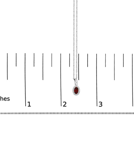 10K White Gold 5x3mm Gemstone and Diamond Accent Halo Oval Shape 18" Pendant Necklace (I-J Color, I1-I2 Clarity)