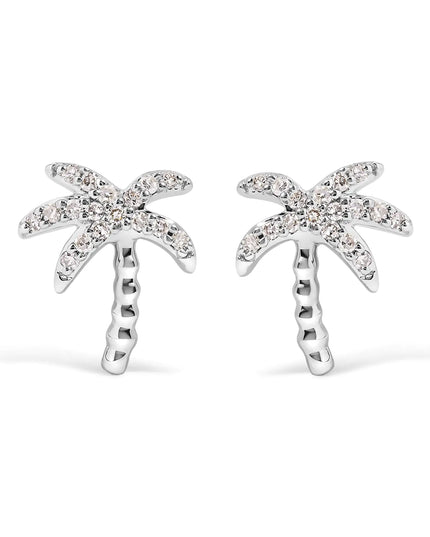10K White Gold 1/10 Cttw Diamond  Encrusted Palm Tree Stud Earrings (H-I Color, I1-I2 Clarity)