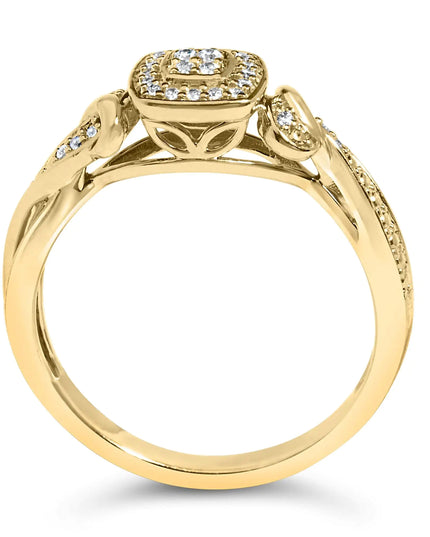 14K Yellow Gold Plated .925 Sterling Silver 1/10 Cttw Round-Cut Diamond Composite Halo Engagement Ring