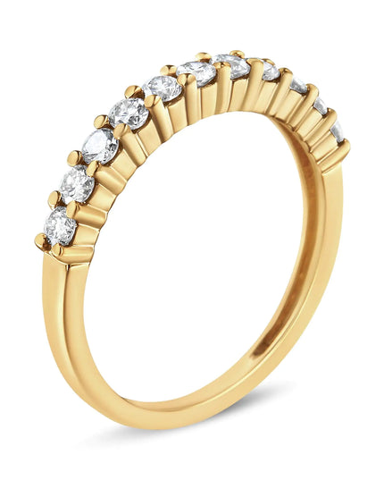 14K Yellow Gold Plated .925 Sterling Silver 1/2 cttw Shared Prong Set Brilliant Round-Cut Diamond 11 Stone Band Ring (J-K Color, SI1-SI2 Clarity)