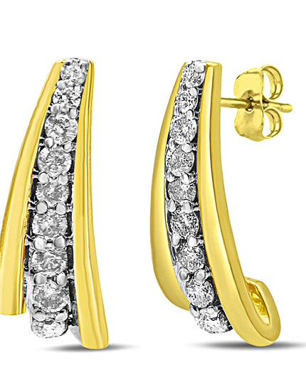 10K Yellow Gold Plated .925 Sterling Silver 0.50 Cttw Round Diamond Graduated Huggie Earrings (I-J Color, I2-I3 Clarity)