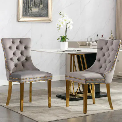 Contemporary Velvet Dining Chairs, Set Of 2, Gold Stainless Steel Legs