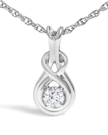 .925 Sterling Silver 1/10 Cttw Lab Grown Diamond Love Knot Solitaire Pendant Necklace - Size 18 Inches