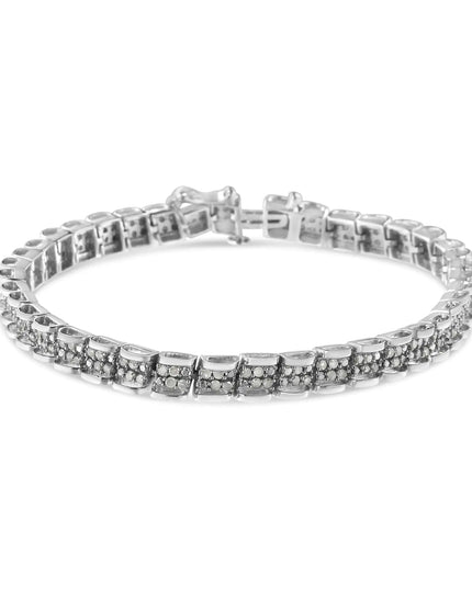 .925 Sterling Silver 2.0 Cttw Diamond 7" Round Miracle Plate Link Bracelet (I-J Color, I2-I3 Clarity)