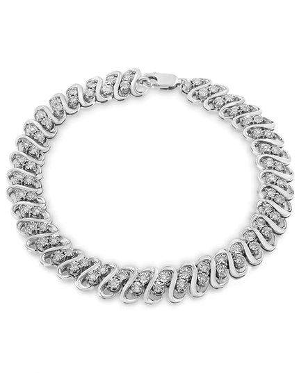 .925 Sterling 1/2 Cttw Diamond Double Row S-Link Bracelet (I-J Color, I2-I3 Clarity) - 7.25" Inches