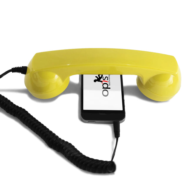 60s Micro Retro Phone Handset – Vintage Mobile Receiver with AUX for Cell Phones (Yellow)
