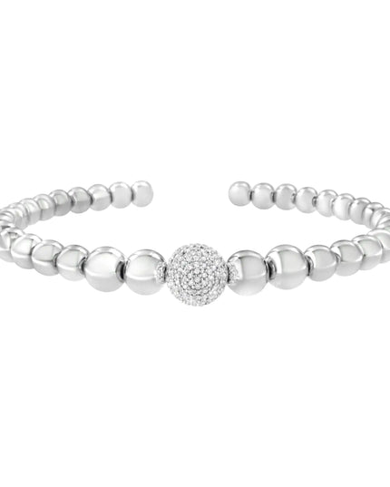 .925 Sterling Silver 1/6 Cttw Diamond Rondelle Graduated Ball Bead Cuff Bangle Bracelet (I-J color, I2-I3 clarity) - Fits wrists up to 7 1/2 inches