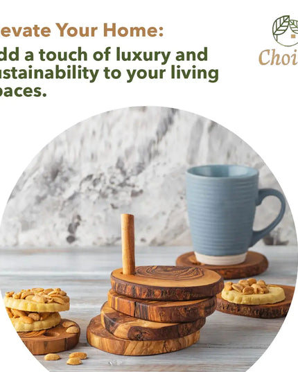 Olive Wood Coaster Set with Holder - 7 Pcs