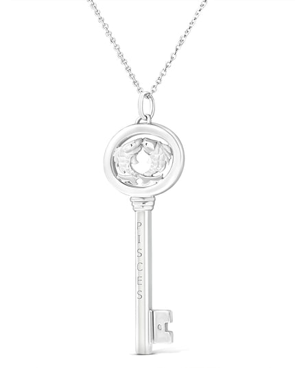.925 Sterling Silver Diamond Accent Zodiac Key 18" Pendant Necklace (K-L Color, I1-I2 Clarity)