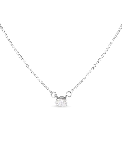 14K White Gold 1/4 Cttw Lab Grown Oval Solitaire Diamond East West 18" Pendant Necklace (G-H Color, VS2-SI1 Clarity)