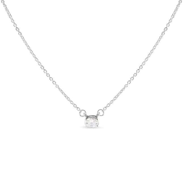 14K White Gold 1/4 Cttw Lab Grown Oval Solitaire Diamond East West 18" Pendant Necklace (G-H Color, VS2-SI1 Clarity)