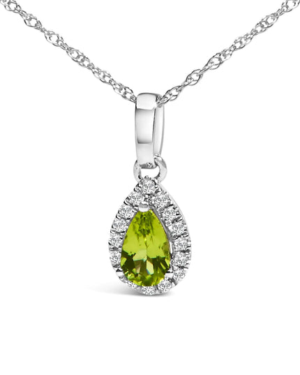 10K White Gold 5x3mm Gemstone and Diamond Accent Halo Pear Shape 18" Pendant Necklace (I-J Color, I1-I2 Clarity)