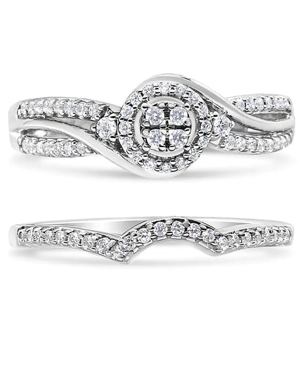 .925 Sterling Silver 1/3 Cttw Composite Diamond Frame Bypass Bridal Set Ring and Band (I-J Color, I2-I3 Clarity)