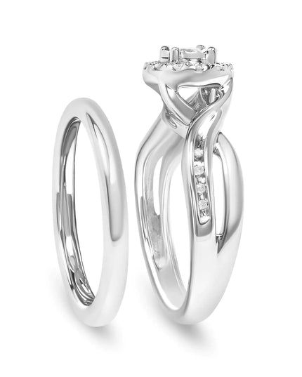 .925 Sterling Silver 1/7 Cttw Diamond Halo Bypass Engagement Ring and Wedding Band Set (I-J Color, I3 Clarity)