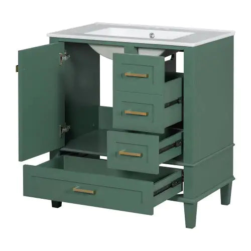 30" Modern Bathroom Vanity Cabinet with Sink – Solid Wood Frame, Soft-Close Door & 3 Drawers Storage Combo