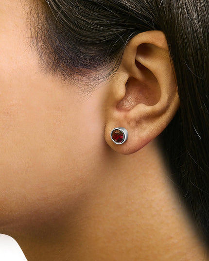 .925 Sterling Silver 6MM Bezel Set Created Gemstone Solitaire Stud Earrings