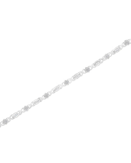 .925 Sterling Silver 1.0 Cttw Round-Cut and Baguette-Cut Diamond X-Link Bracelet (I-J Color, I1-I2 Clarity) - 7"