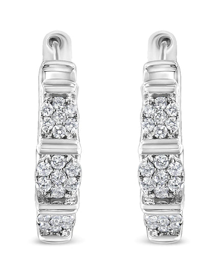 .925 Sterling Silver 1/2 Cttw Lab Grown Round Diamond Floral Cluster Hoop Earrings (F-G Color, SI1-SI2 Clarity)