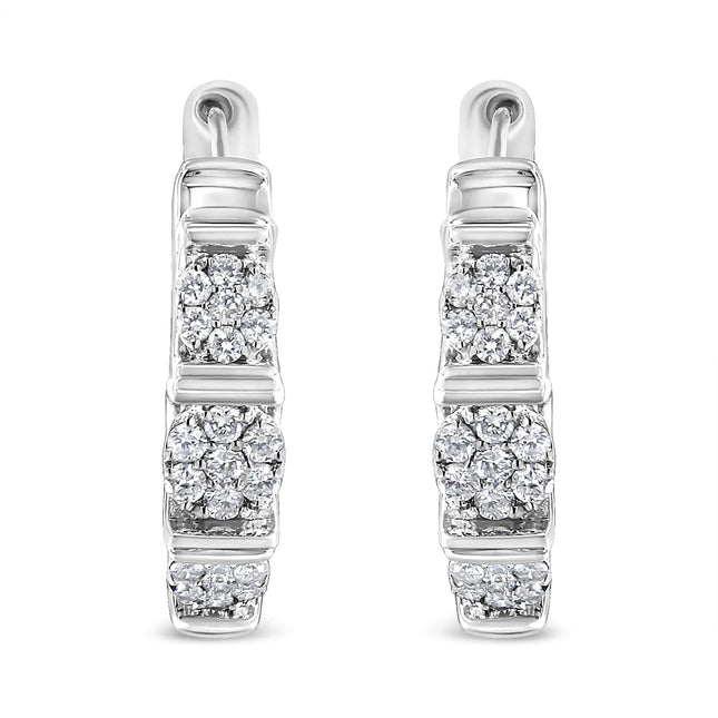 .925 Sterling Silver 1/2 Cttw Lab Grown Round Diamond Floral Cluster Hoop Earrings (F-G Color, SI1-SI2 Clarity)
