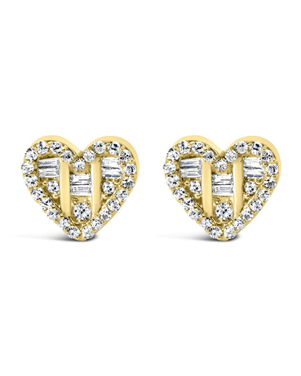 .925 Sterling Silver 1/2 Cttw Round and Baguette Diamond Composite Heart Shaped Stud Earring (I-J Color, SI2-I1 Clarity)