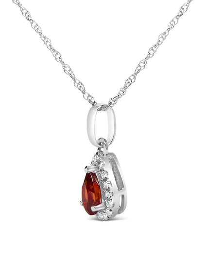 10K White Gold 5x3mm Gemstone and Diamond Accent Halo Pear Shape 18" Pendant Necklace (I-J Color, I1-I2 Clarity)