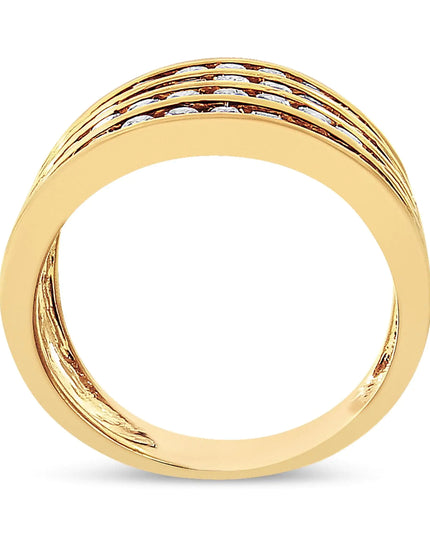 10K Yellow Gold Plated .925 Sterling Silver 1 1/2 Cttw Diamond 4 Row Channel Band Ring (Champagne Color, I2-I3 Clarity)