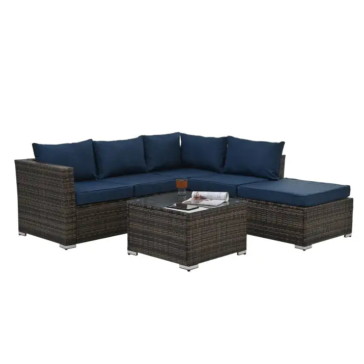 4-Piece PE Wicker Patio Furniture Set – Outdoor Chairs, Loveseat & Glass Coffee Table