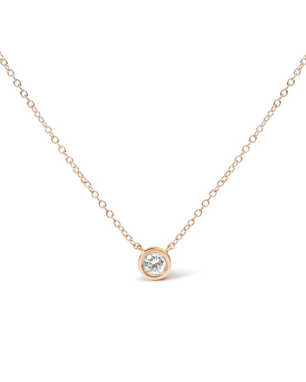 10K Gold 1/10 Carat Round Brilliant-Cut Diamond Modern Bezel-Set Solitaire 16"-18" Pendant Necklace
