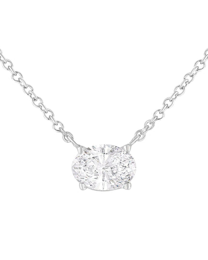IGI Certified 10K White Gold 1/2 cttw Lab Grown Oval Shape Solitaire Diamond East West 18" Pendant Necklace (E-F Color, VS1-VS2 Clarity)