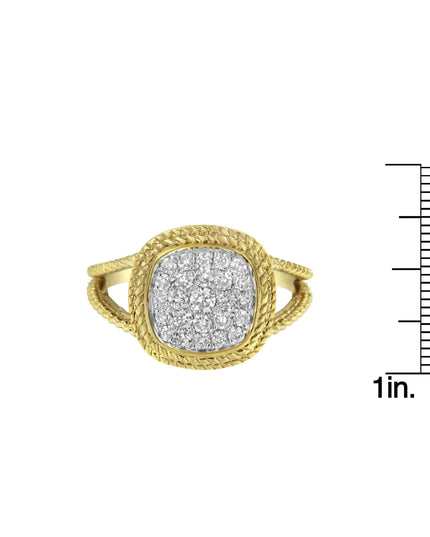 10K Yellow Gold Plated .925 Sterling Silver 1/2 Cttw Diamond Square Cushion Cluster Split Shank Cocktail Ring (J-K Color, I2-I3 Clarity)