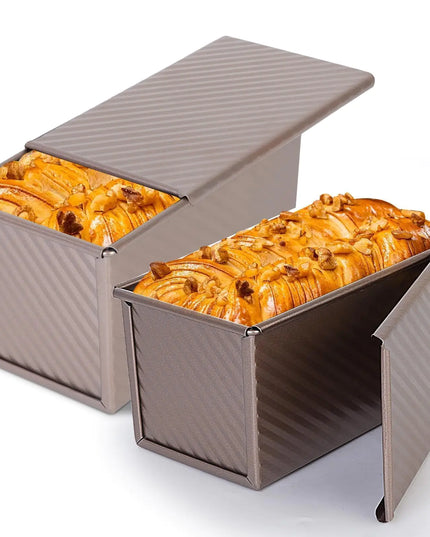 2-pack Pullman Loaf Pan With Lid, 1LB Capacity, Carbon Steel, Black