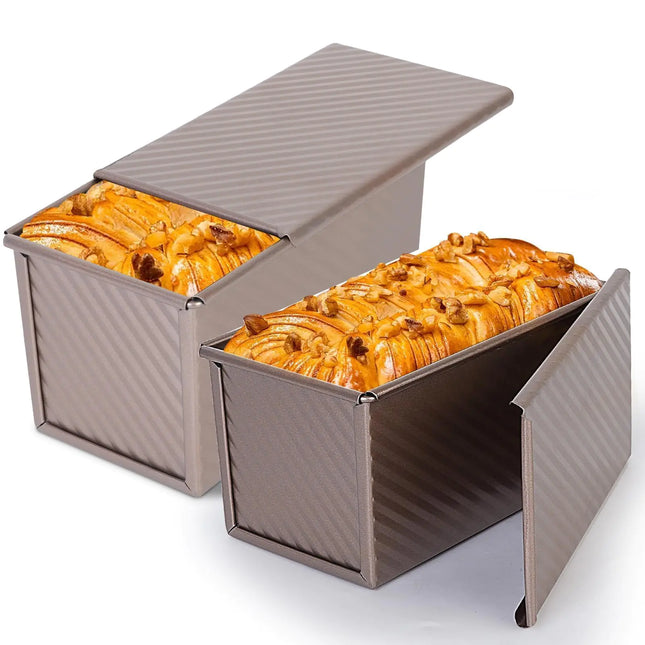 2-pack Pullman Loaf Pan With Lid, 1LB Capacity, Carbon Steel, Black