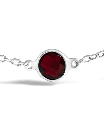 .925 Sterling Silver Bezel Set Red Garnet 5 Station Adjustable Bolo Bracelet