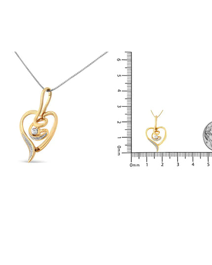 Espira 10K Yellow Gold .03 Cttw Diamond-Accented Round-Cut Diamond Swirl Open Heart 18" Pendant Necklace (I-J Color, I2-I3 Clarity)